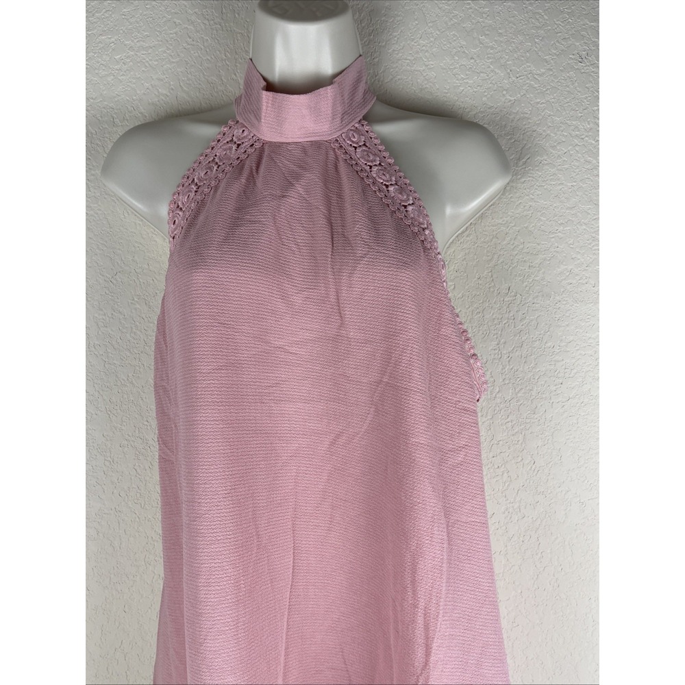 Stiletto's Women's Pink Halter Neck Dress Size L Crochet Lace Trim Sleeveless